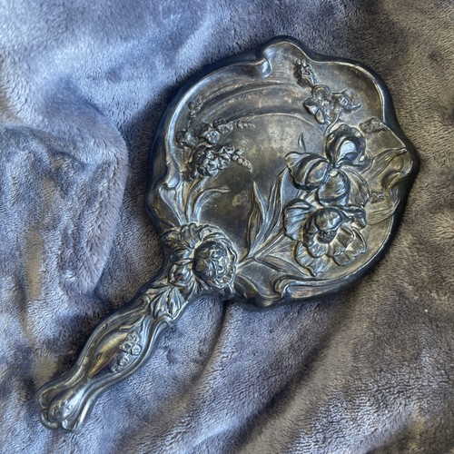 Antique 1900s Silver Plated Hand Mirror Floral Motif - Picture 5 of 5