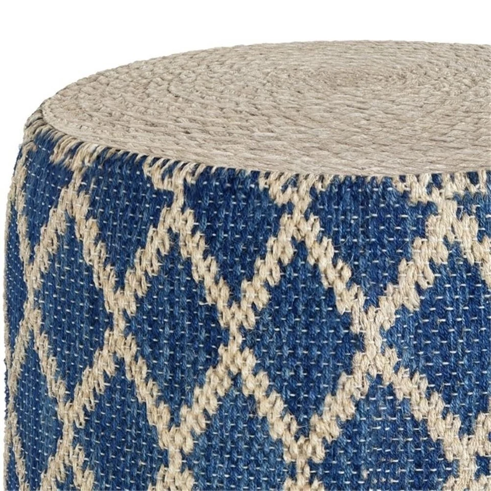 Simpli Home Edgeley Boho Round Pouf in Classic Blue and Natural Woven Braided... - Image 3 of 4
