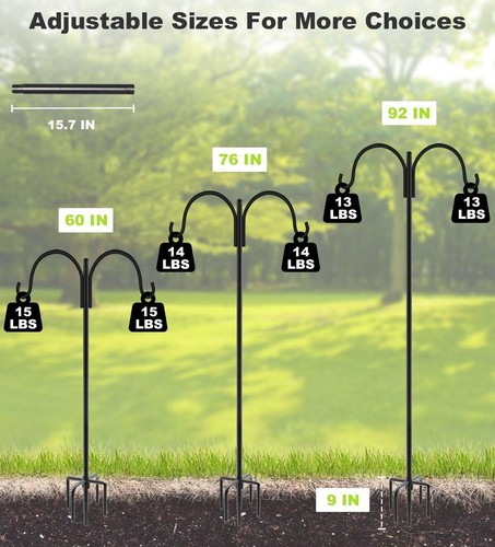 Double Shepherd Hooks for Outdoor, 76" Heavy Duty Bird Feeder Hangers Garden Hoo - Picture 4 of 11