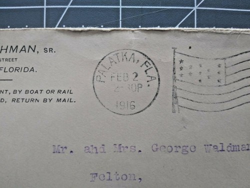 Cubierta postal Palatka Florida N.J. TILGHMAN SR. a Waldman Felton Delaware 1916 - Imagen 3 de 6