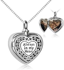 Sterling Silver Chain Urn Locket for Ashes Always in My Heart Cremation Jewelry
