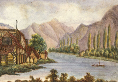 Paysage suisse miniature - Original Milieu du 19e siècle Peinture à l'aquarelle - Imagen 1 de 3