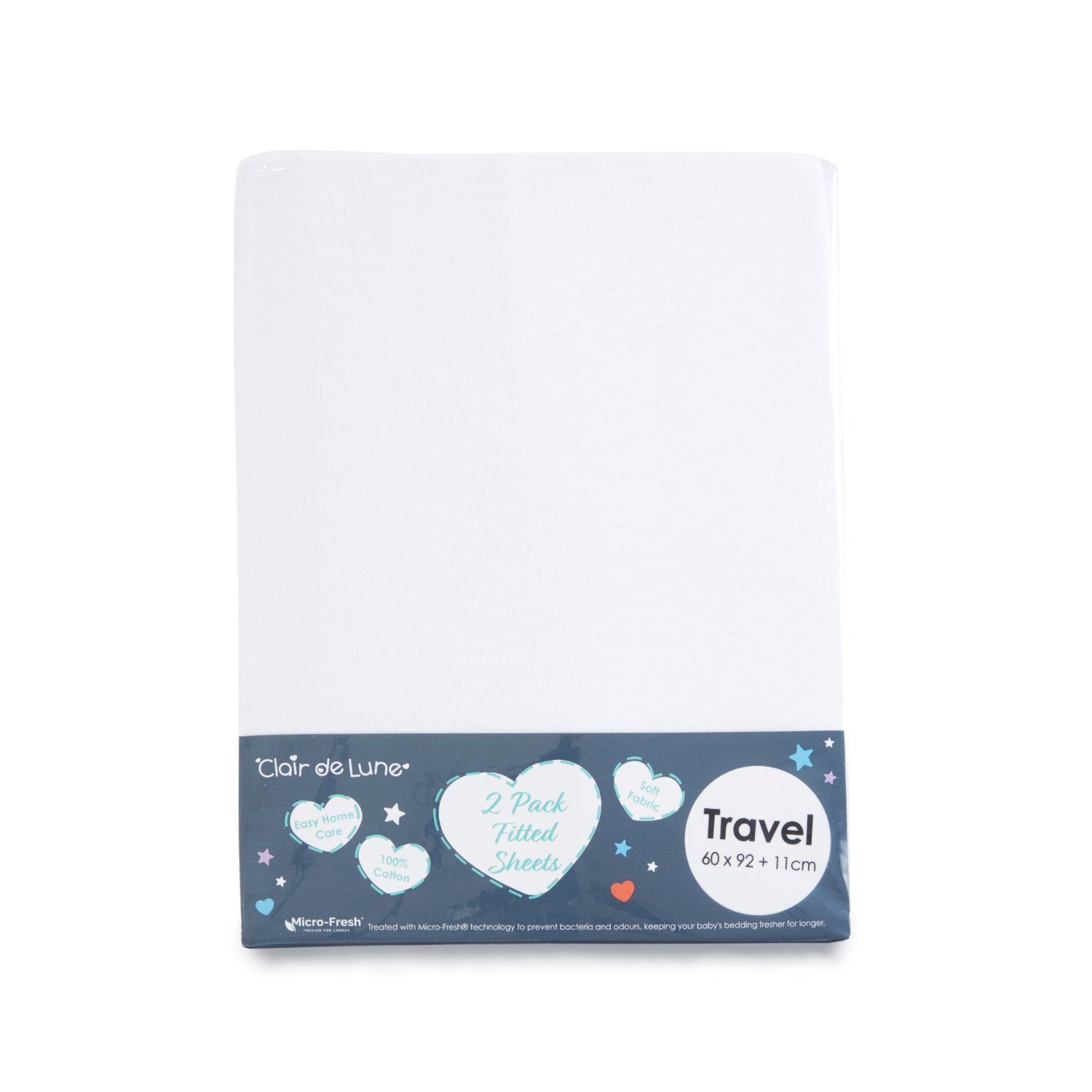 Lenzuolo con angoli Clair De Lune 100% cotone per lettino da viaggio confezione doppia - bianco o grigio foto 4
