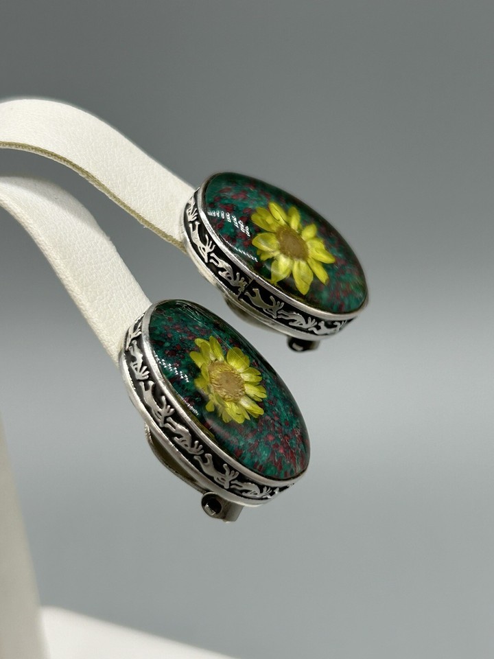 Kokopelli Frame Native American Mexico Sterling Yellow Flowers Earrings ...