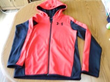 Boys Under Armour Full Zipper Hoodie Size YLG Red  Black - VGUC