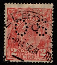 Australia 1926 1930 King George V 2d Two Pence red perf OS SGO104 Used