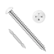 100 PCS #10 x 2 Pan Head Self Tapping Screws White Head Wood Screw 304 Stainl...