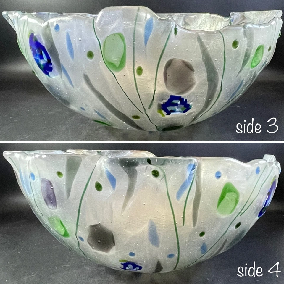 Studio Art Recycled Glass Fused Free Form Salad Serving Bowl Mexico 12.75" dia - Image 2 of 4