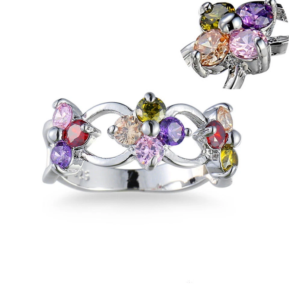 BÓVEDA ÉPICA - Tanzanita Natural - Granate Rubí - Anillo Flor Estrás - Plateado Foto 3 de 4