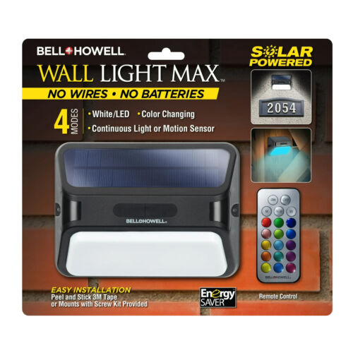 2 Pk Bell + Howell Bionic Solar Wall Light Max MULTIColor Changing w Remote LED