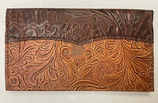 CHOCOLATE  OVER TAN WESTERN LEATHER CHECKBOOK COVER FREE SHIPPING
