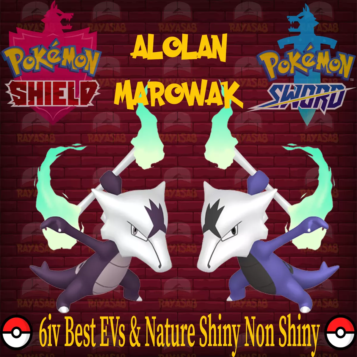 Pokemon Sword and Shield Shiny Alolan Marowak 6IV-EV Trained