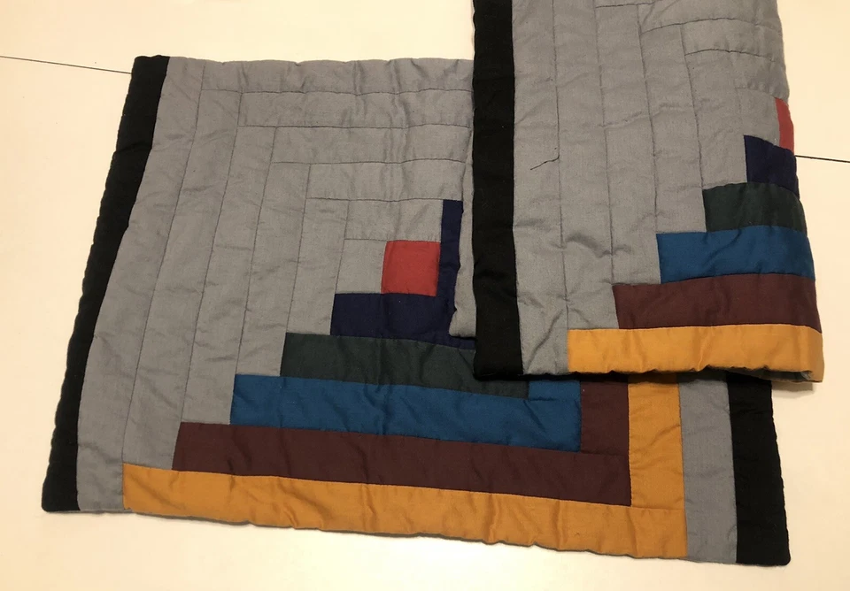Vintage Quilted Colorblock Pattern Placemat / Wall Hanging Decor - Set Of 2 - Image 2 of 3