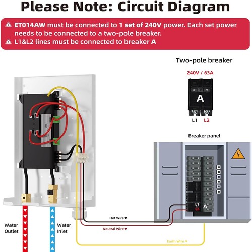 14kW Tankless Water Heater Electric 240V Instant Hot Indoor with LED Display - 第 7/10 張圖片
