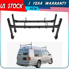 Black VAN 2 Bar Ladder Roof Rack FOR Ford Econoline Van Fullsize 350lb Steel