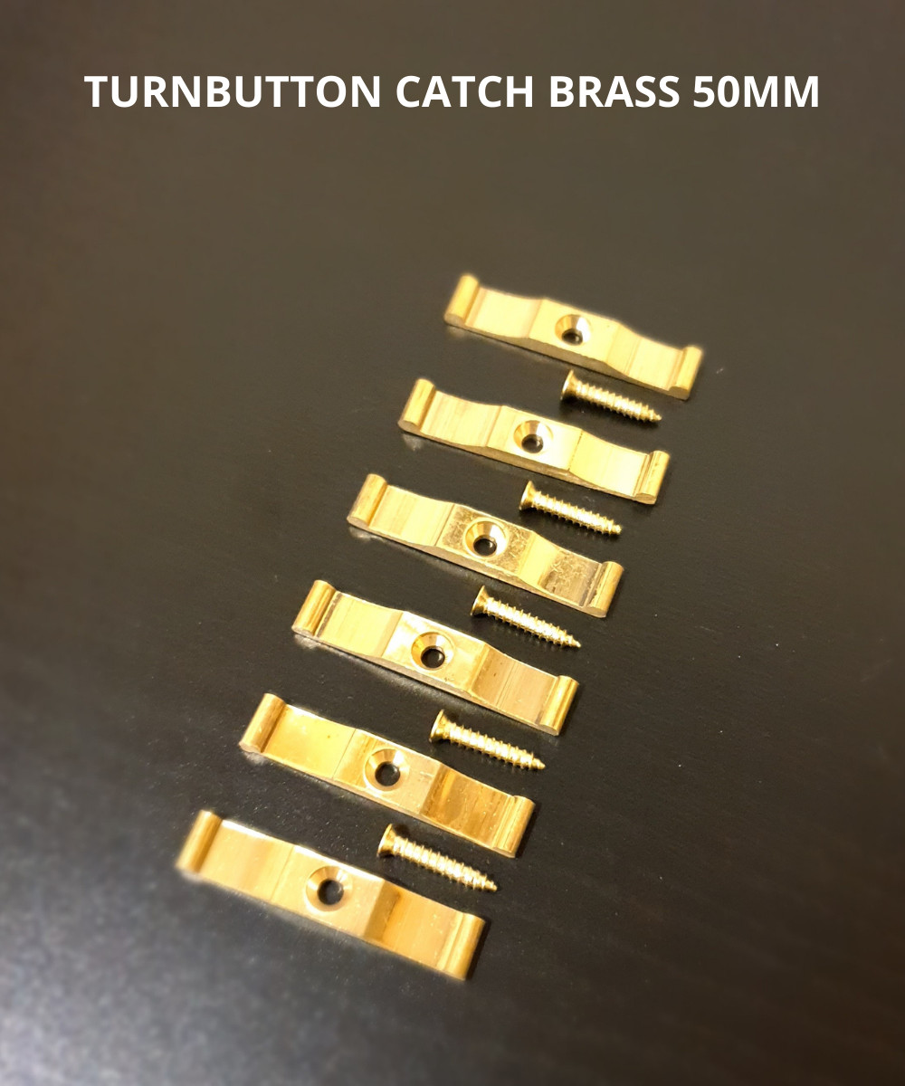 2x Turn Button Latch catch brass 50mm