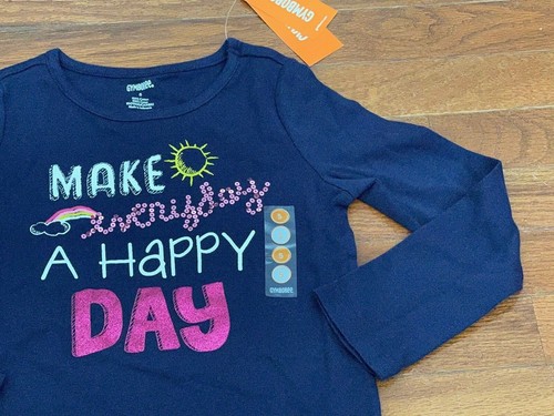 New Gymboree Girls Navy Make Everyday A Happy Day Top Shirt Tee Size 5 - Picture 3 of 6