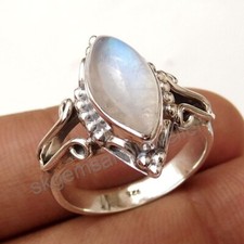 Natural Rainbow Moonstone 925 Sterling Silver Statement Boho Ring For Her