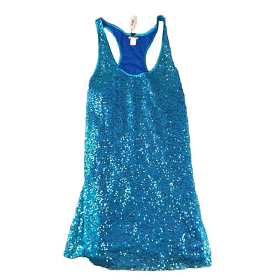 victoria secret blue sequin dress Victoria Secret Top Womens Medium Blue Sequins Sleeveless Baby Doll Dress  NWT