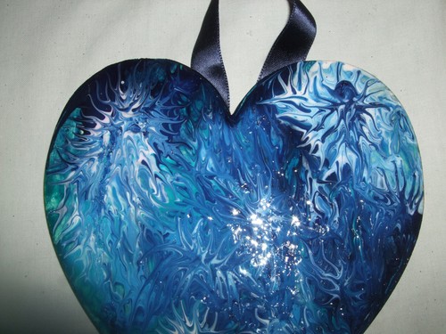 CIONDOLO CUORE LEGNO DIPINTO MANO 15X15 DEEP BLUE OCEANO APPENDERE MARE BLU - Imagen 7 de 9