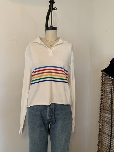 Brandy Melville white cotton polo collared Jonny Rainbow top NWT sz S/M - Picture 1 of 2
