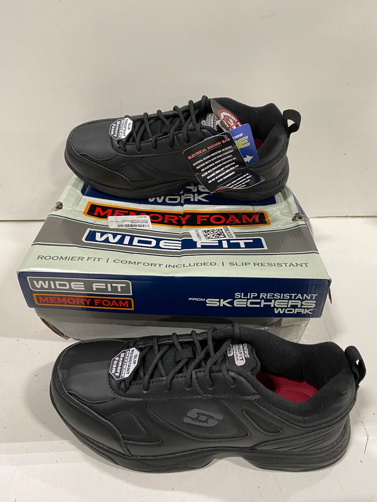 Mens Skechers 77111 Dighton Slip Resistant Black Work Shoes Wide Size 7