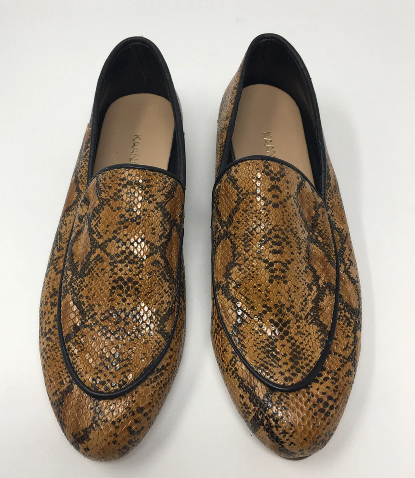KAANAS Carmenere 蛇纹印花乐福鞋平底棕色黑色女式 5 码蛇皮 — 第 3/4 张图片