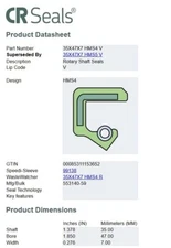 CR 14003 Rotary Shaft Seal 1.378" x 1.850" x .276" 35x47x7