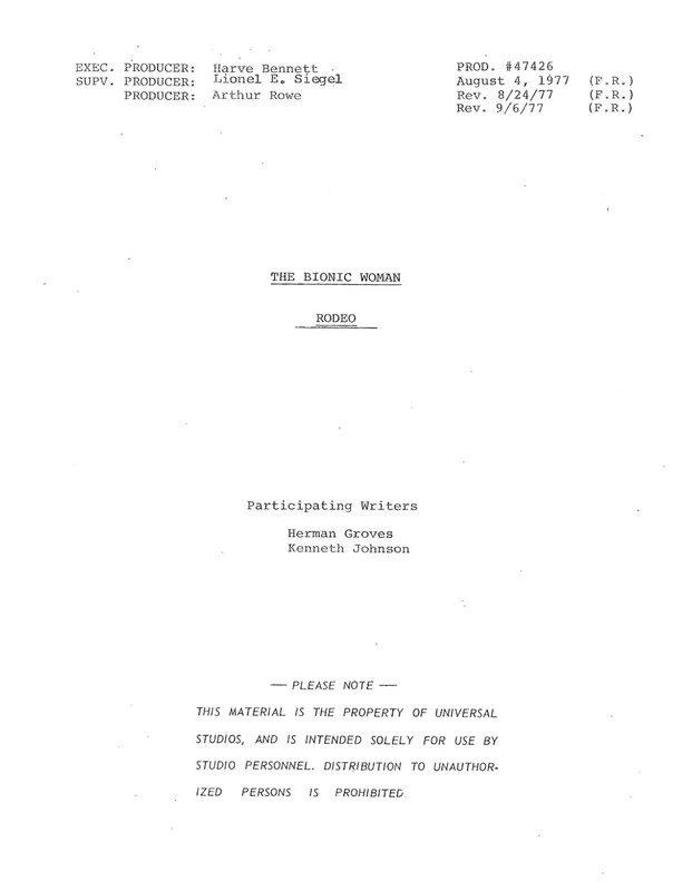 Classic Script The Bionic Woman Rodeo Richard Anderson Notes (copy)