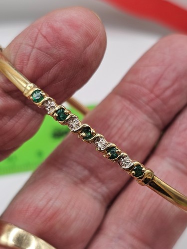 Vintage 10K yellow gold Diamond Emerald bracelet - Picture 14 of 14