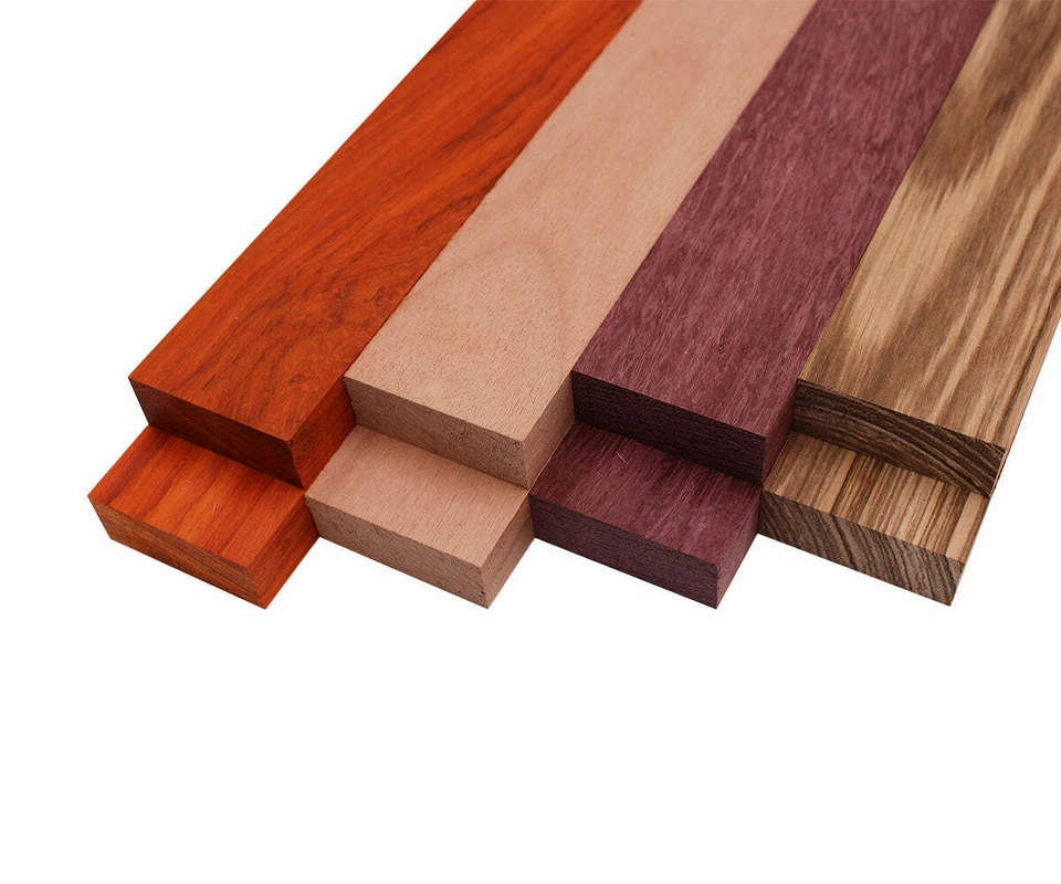 Imported Exotic Hardwood Variety Pack - Zebrawood, Purpleheart, Padauk, Okoume -