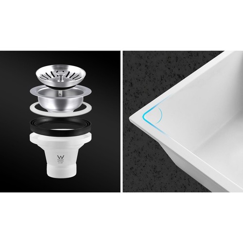 Welba Kitchen Sink 55x45cm Granite Stone Sink Laundry Basin Single Bowl White - Picture 4 of 10
