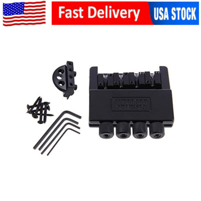 4 String Headless Electric Bass Tailpiece Bridge set Fixed Hardtail Saddle Black