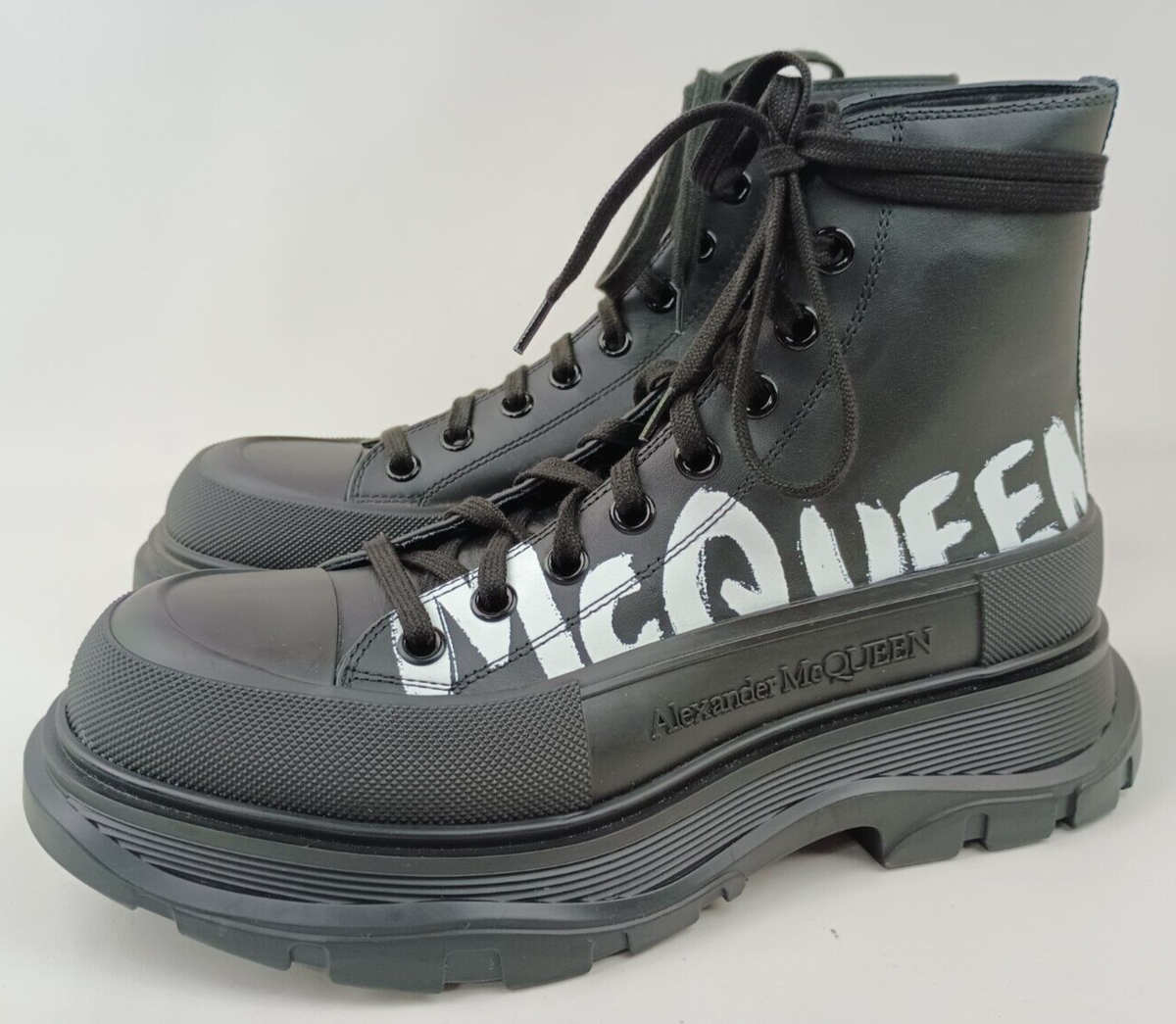 Alexander McQueen Mens Black Leather Graffiti Tread Slick High Top