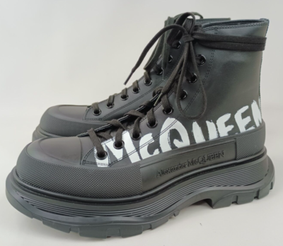 Alexander McQueen Mens Black Leather Graffiti Tread Slick High Top