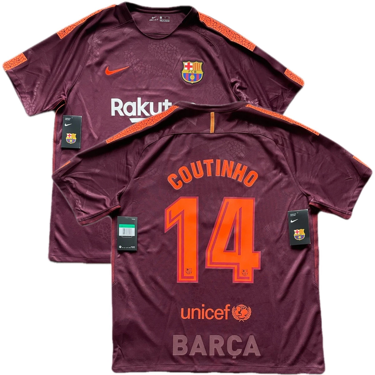 2017 18 Barcelona Third 3rd Jersey 14 Coutinho XL Nike Soccer BLAUGRANA NEW