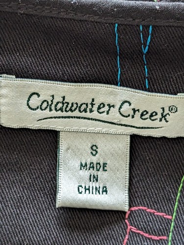 Coldwater Creek Jean Jacket Black Colorful Embroidery Dogs Coffee Cotton Small - Picture 5 of 12