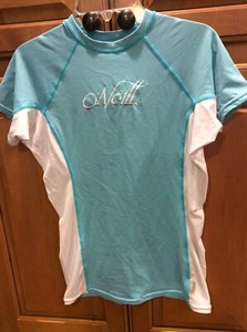 O'Neill WOMENS Blue Short Sleeve 50+ UV Protection Rash Guard Swim Shirt LARGE