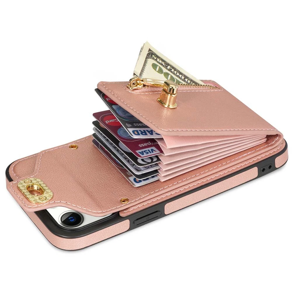 Leather Phone Wallet Case for iPhone 15 Pro Max 14 13 12 with Crossbody Strap