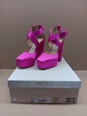 Jimmy Choo Gian 140 Satin Pump Platform Heels- Fuchsia- Size 39(US