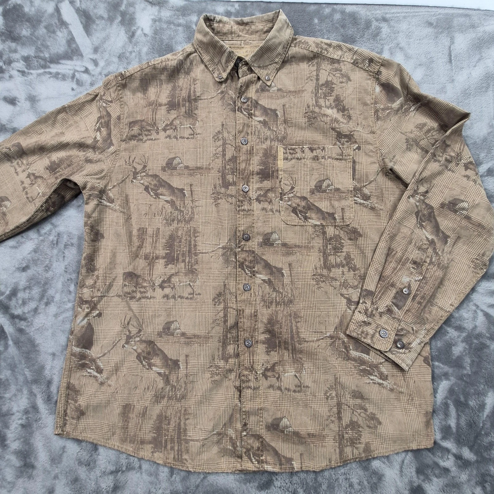 North River Shirt Mens Large Brown Deer Hunting Lined Long Sleeve Button Up