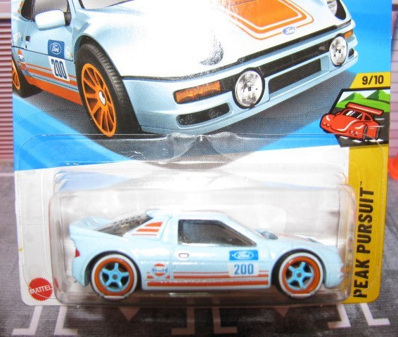 2025 Hot Wheels Peak Pursuit Ford RS200 Blue Gulf Car, w/Real Rider Wheel Swap