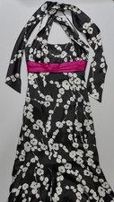 Betsy  Adam Women's Black Floral Satin Mermaid Lined Maxi Dress Size 6