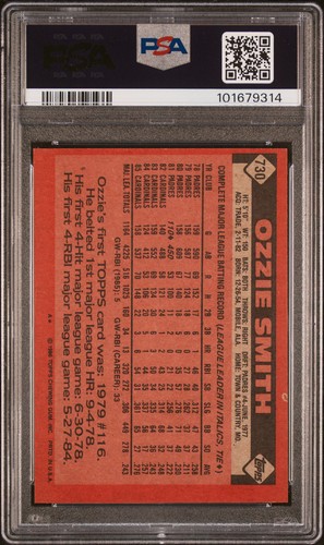 1986 Topps #730 Ozzie Smith PSA 9 - Bild 2 von 2