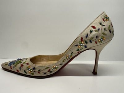 #ad #ad Christian Louboutin Canvas d#x27;Orsay pump with a floral embroidered Need Work $289.99