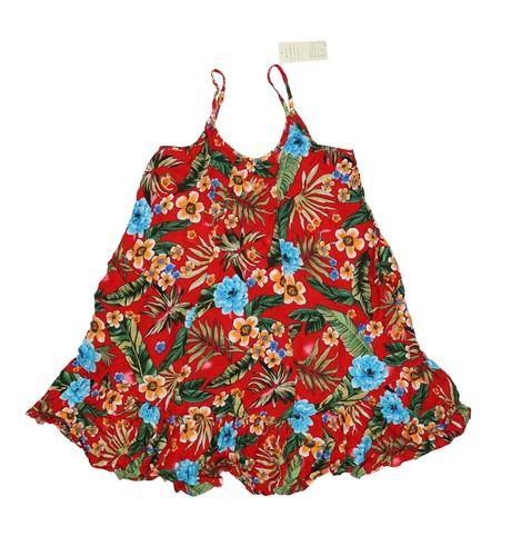 Buenos Ninos Dress Womens Medium Red Floral Hawaiian Sundress Beach Summer