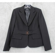 Anne Klein Blazer Womens 8 Petite Office City Minimalist Preppy Belted Black