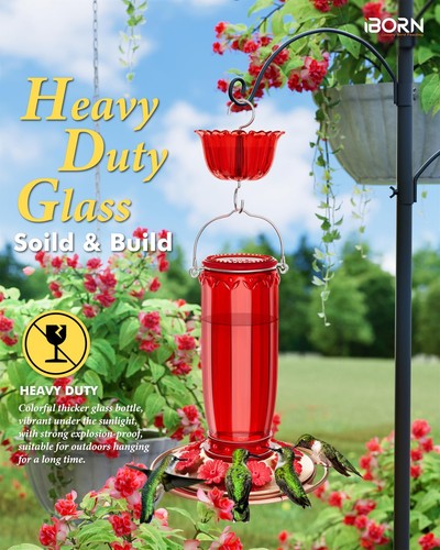 Glass Hummingbird Feeder for Outdoors Hanging Ant and Bee Proof Ant Moat for ... - Picture 3 of 8