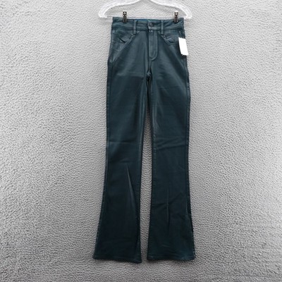 Paige High Rise Laurel Canyon Flare Jeans Womens Size 24 Green Coated NEW