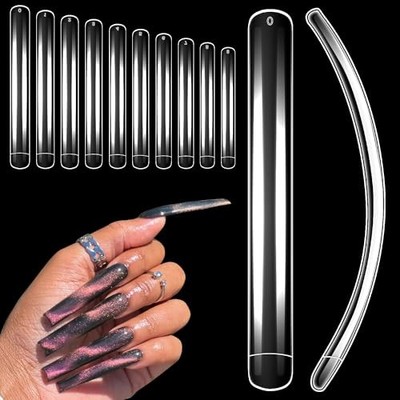 XXXXL Extra Long Nail Tips,  100Pcs Clear Curve Nail T7-XXXL Curve Square Nails